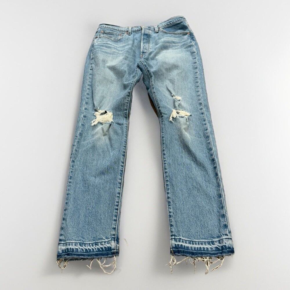 Levis 501 Mens Big E Blue Denim Levi Strauss Distressed Pants Size 34x30
